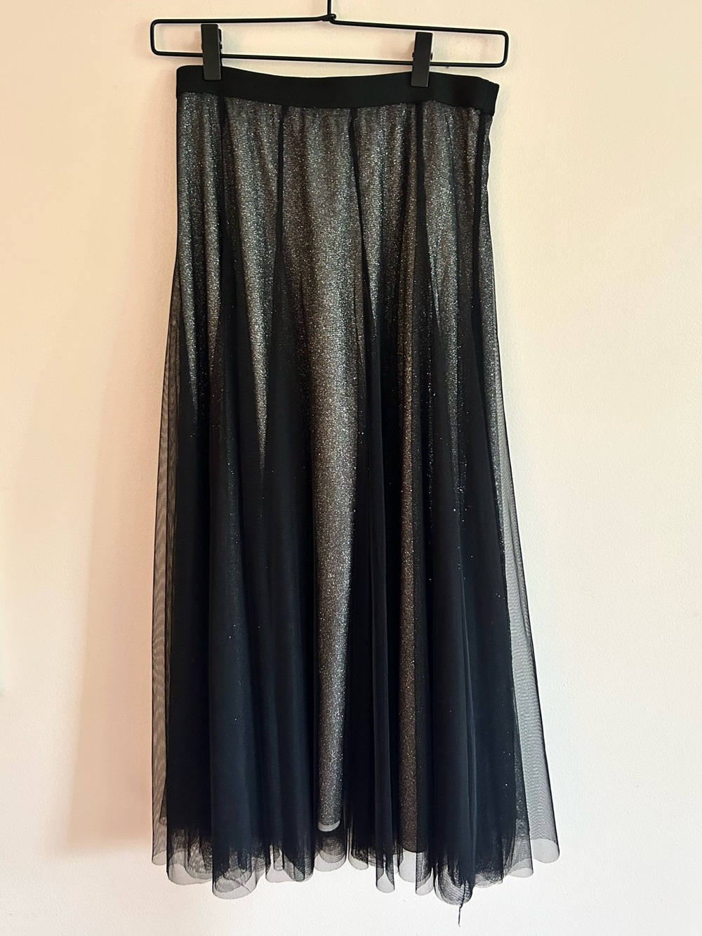 Black & Silver Tulle Maxi Skirt with Sparkle Lining